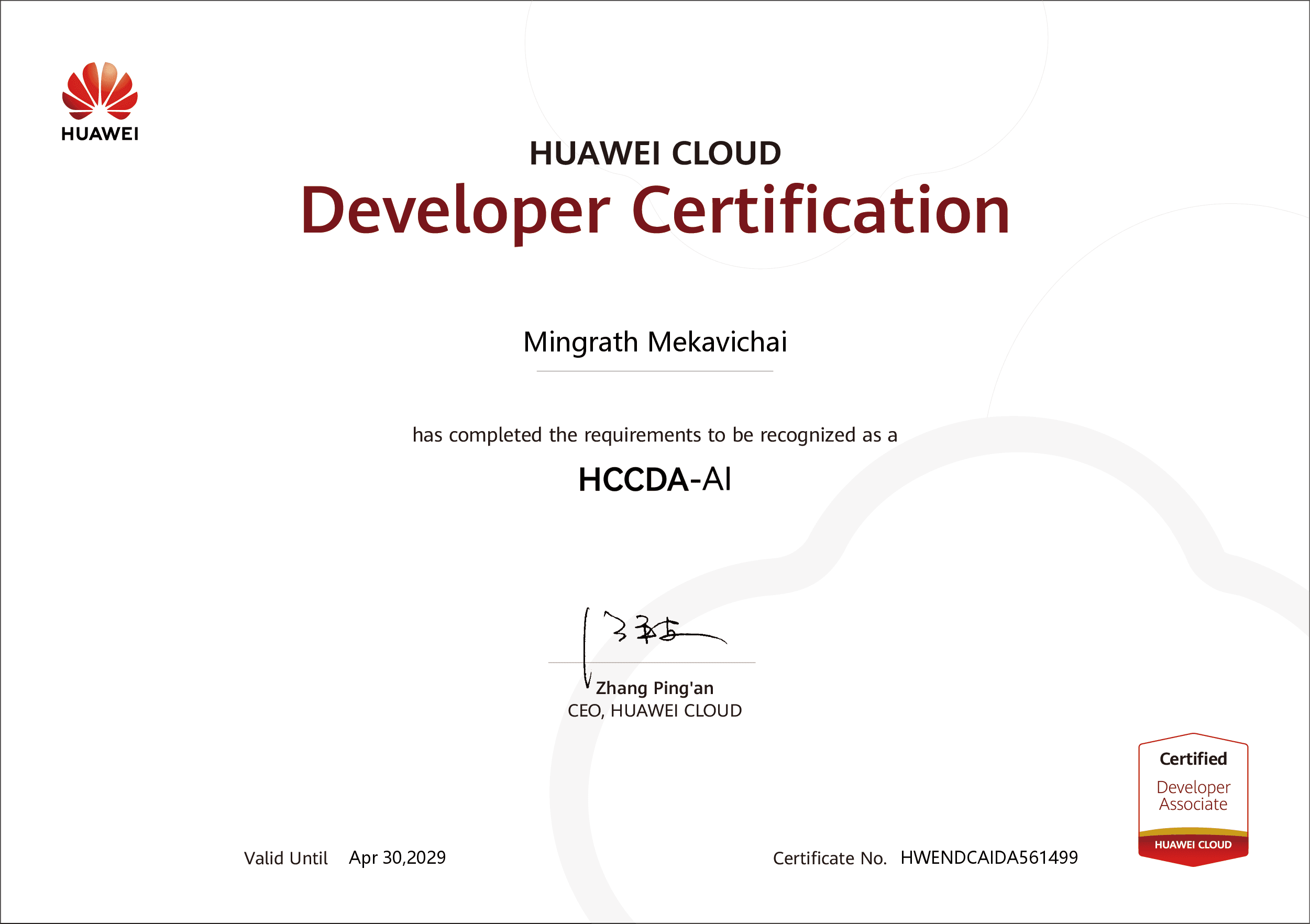 Huawei Cloud HCCDA-AI certificate