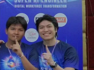 The team holds the First Runner-up sign of the WellSense AIoT Hackathon.