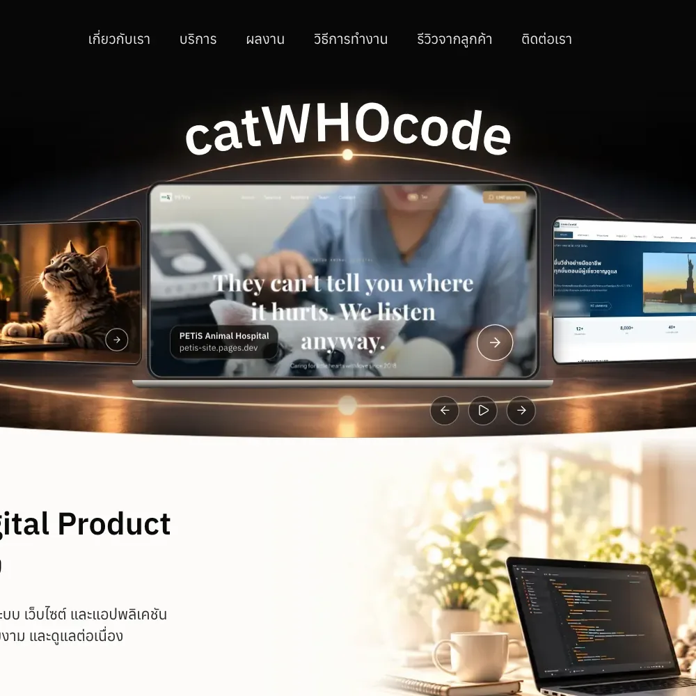 The CatWhoCode home page with its title and examples of client websites.